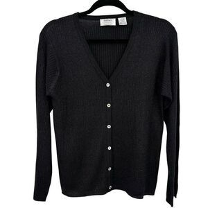Kevo Collection Silk Metallic Button Front Cardigan Sweater Black Shimmer Size M
